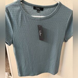 Lulu's Women’s Ribbed Short Sleeve Top in Soft Blue